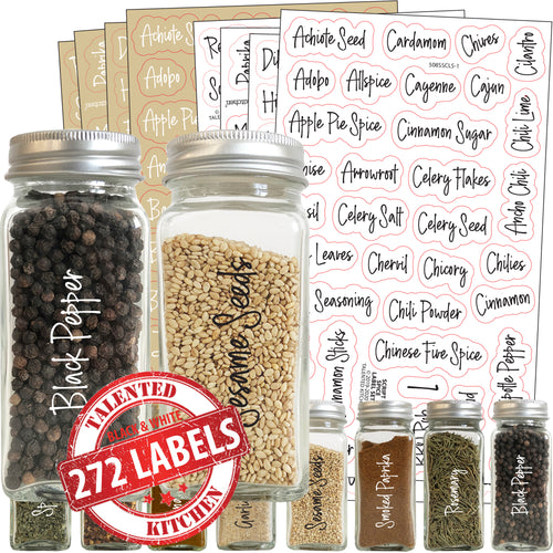 Cursive Spice Label Combo Set, 300 Black & White Labels – Talented Kitchen