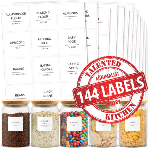 Talented Kitchen 145 Spice Labels Stickers, Clear Spice Jar Labels Preprinted for Seasoning Herbs Kitchen Spice Rack Organization, Water Resistant