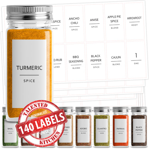 Talented Kitchen 184 Spice Labels Stickers, Preprinted White Spice Jar  Labels for Herbs Seasonings, Spice Rack Pantry Organization, Minimalist  Black Text + Numbers & Date (Water Resistant)