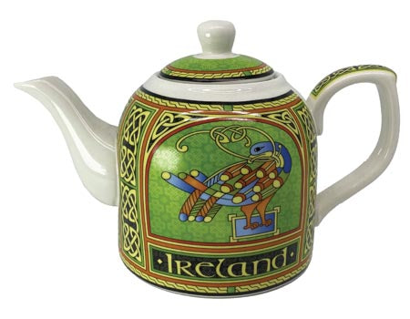 Royal Tara Highland Cow Bone China Teapot White and Green Tone Ceramic Infuser Scottish Kitchenware Teatime Capacity 22 oz