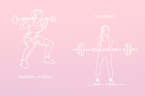 ejercicios para aumentar masa muscular mirela mendoza ilustración sentadilla con barra y peso muerto