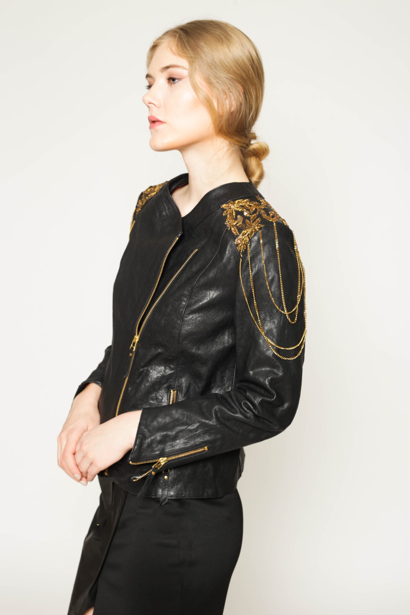 Embellished Lion Studded Leather Jacket – thevirtu
