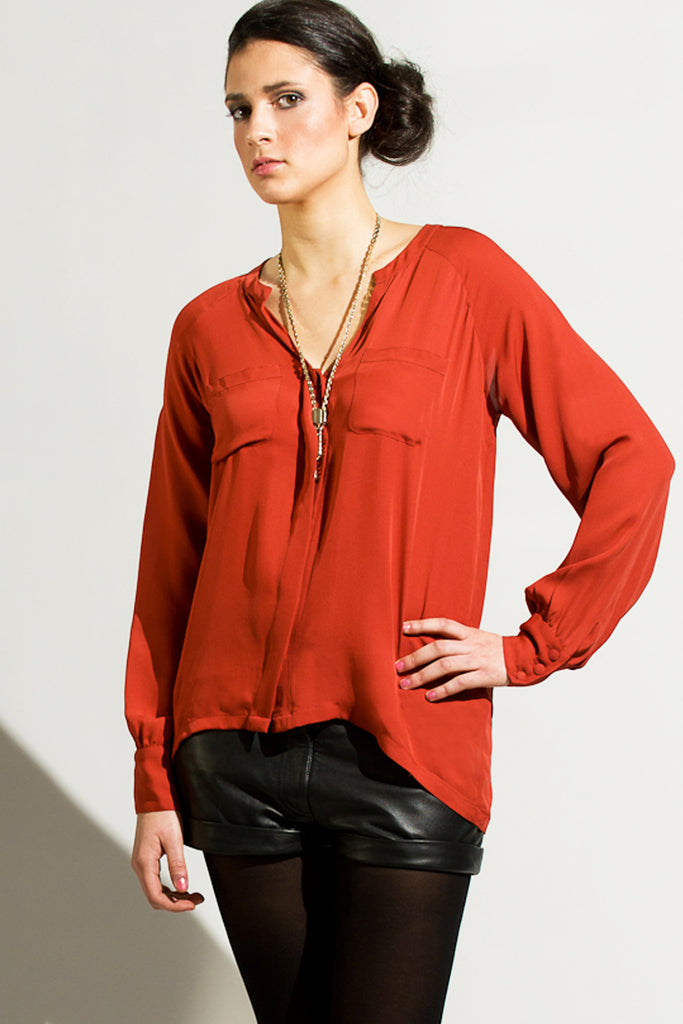 Silk button down shirt with front pockets - T.Tandon