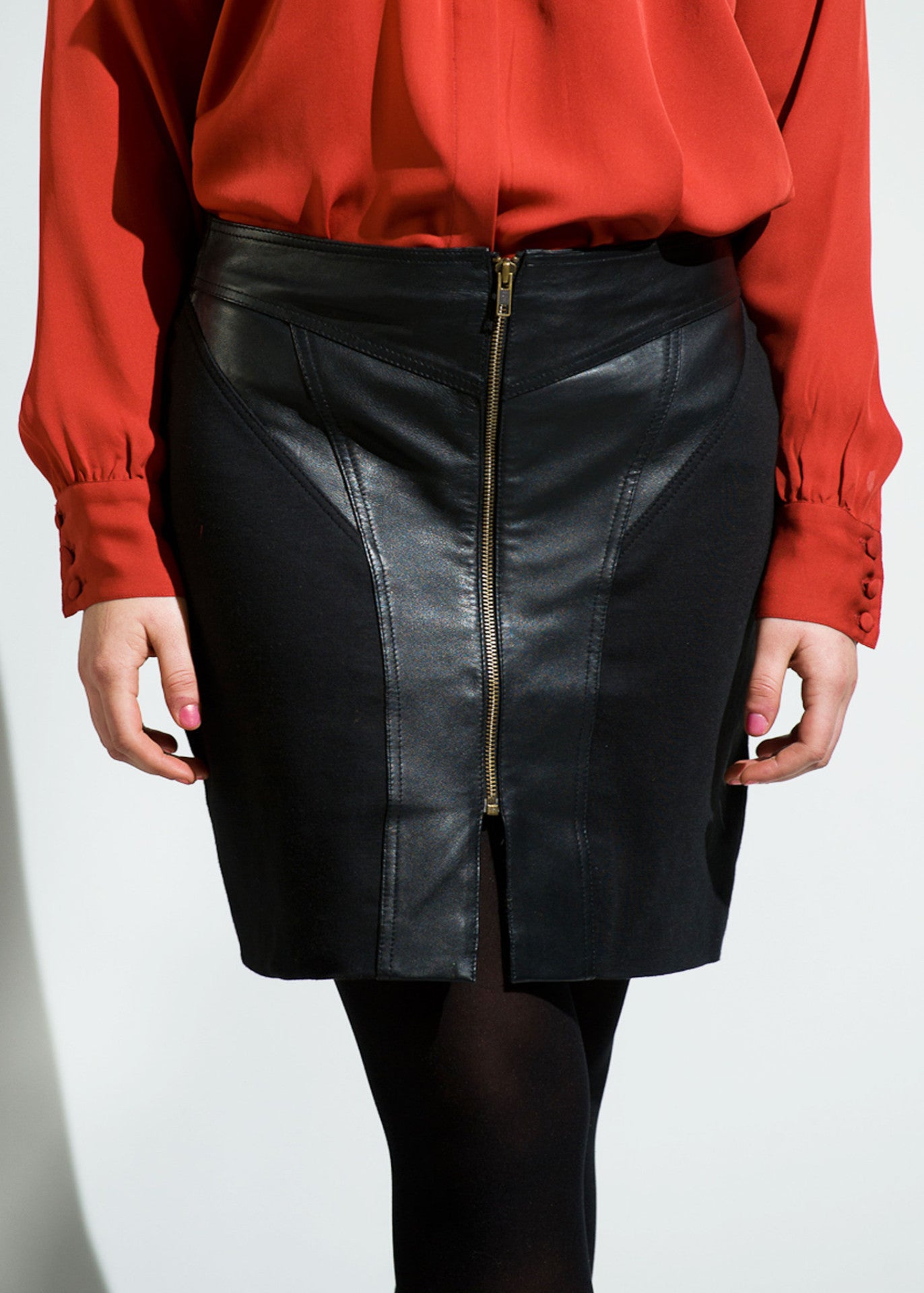 Leather / Ponte knee length skirt – T.Tandon