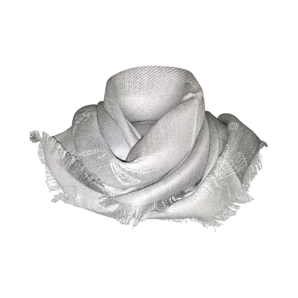 Baby Alpaca and Silk Blend Grey Dragonfly Reversible Scarf - Dragonfly in Pearl  Grey