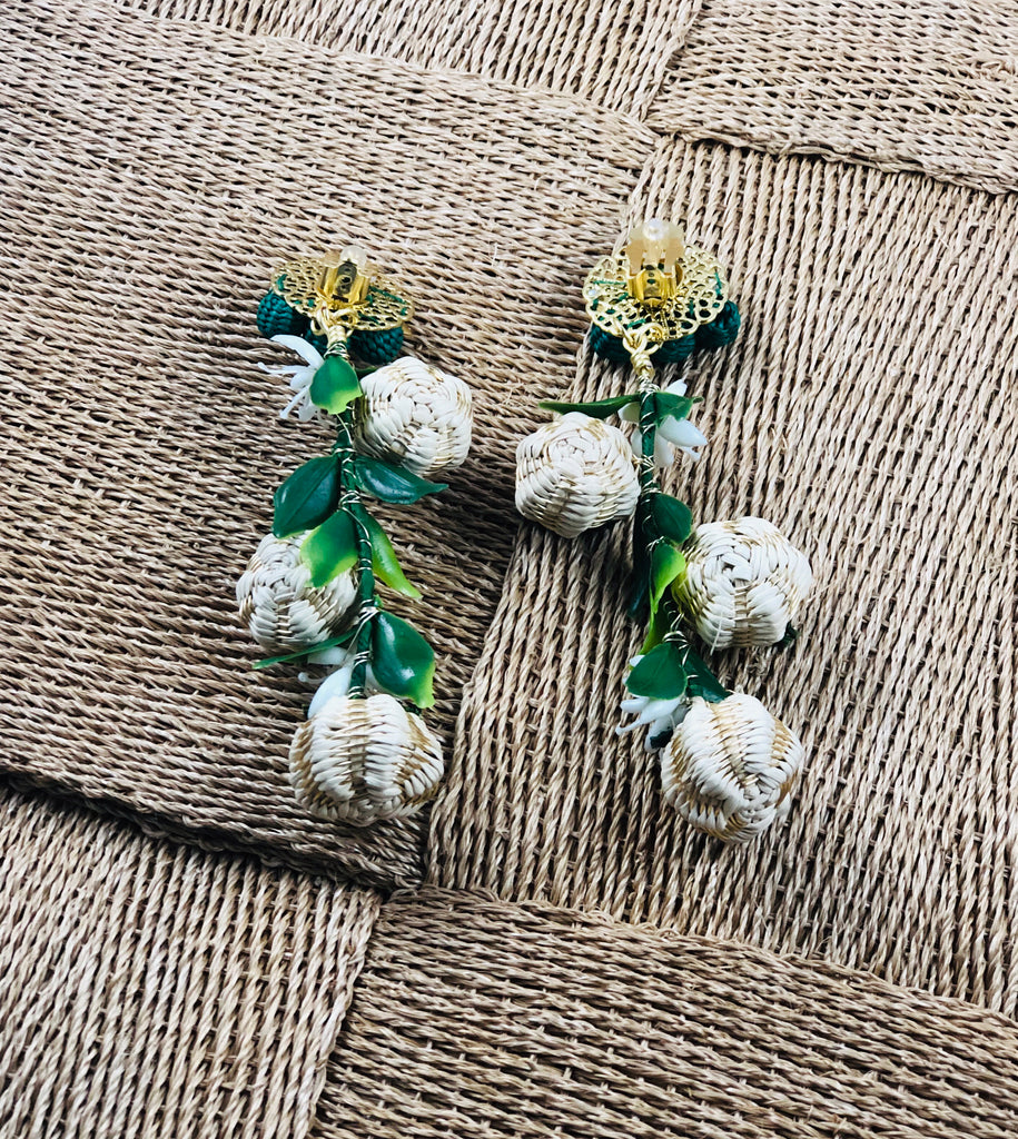 Tropics Green Raffia Earrings - The Kemble Shop