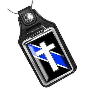 Thin Blue Line Law Enforcement Chaplain Cross Design Key Ring