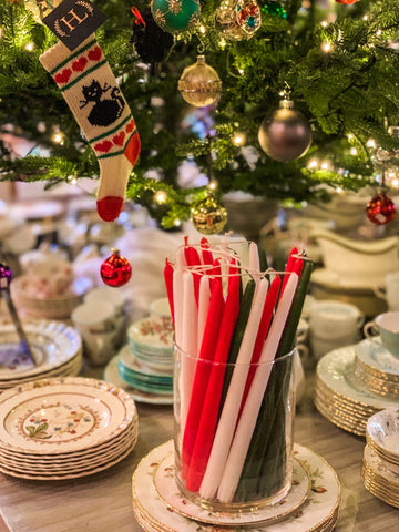 Hand-dipped tapered candles for Christmas