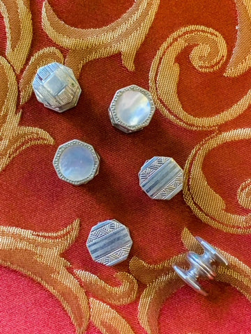 Silver and mother of pearl double-sided cufflinks