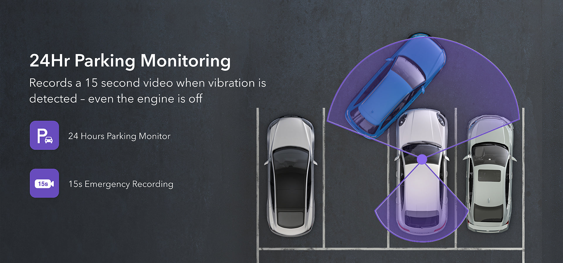 Blue car colliding with silver car in a parking lot to demonstrate the VAVA dash cam 24-hour parking monitoring capabilities