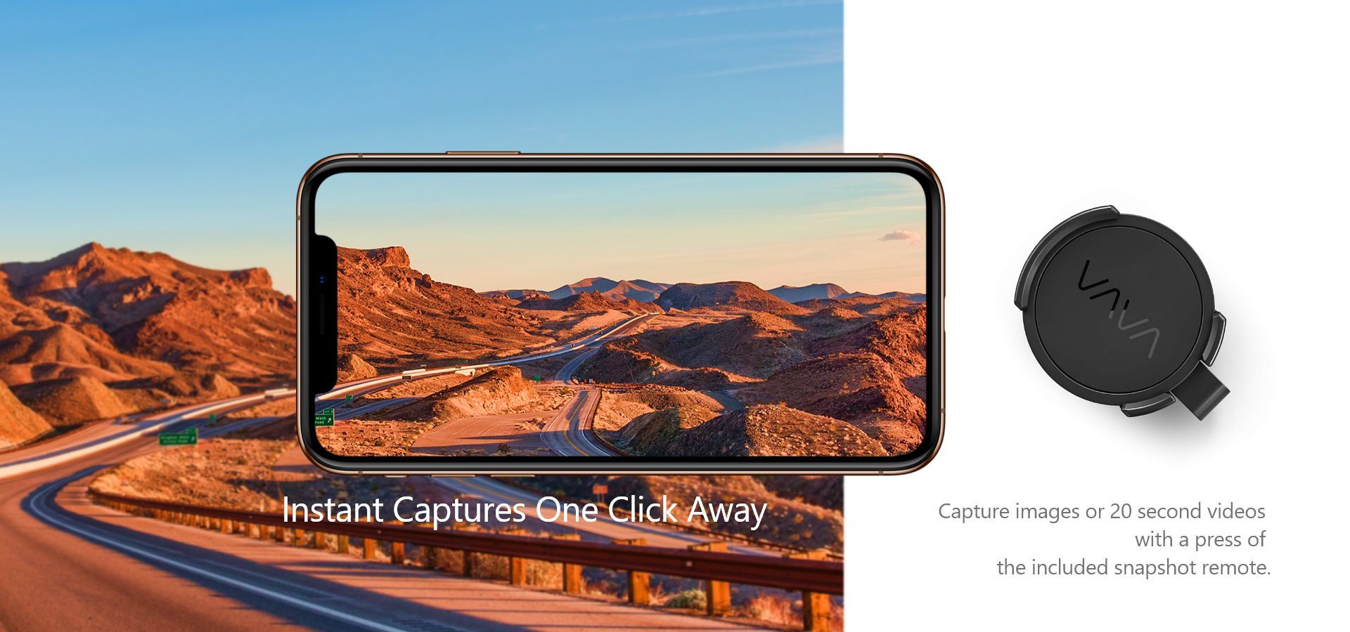 Snapshot remote and smartphone taking a picture of a red canyon and desert