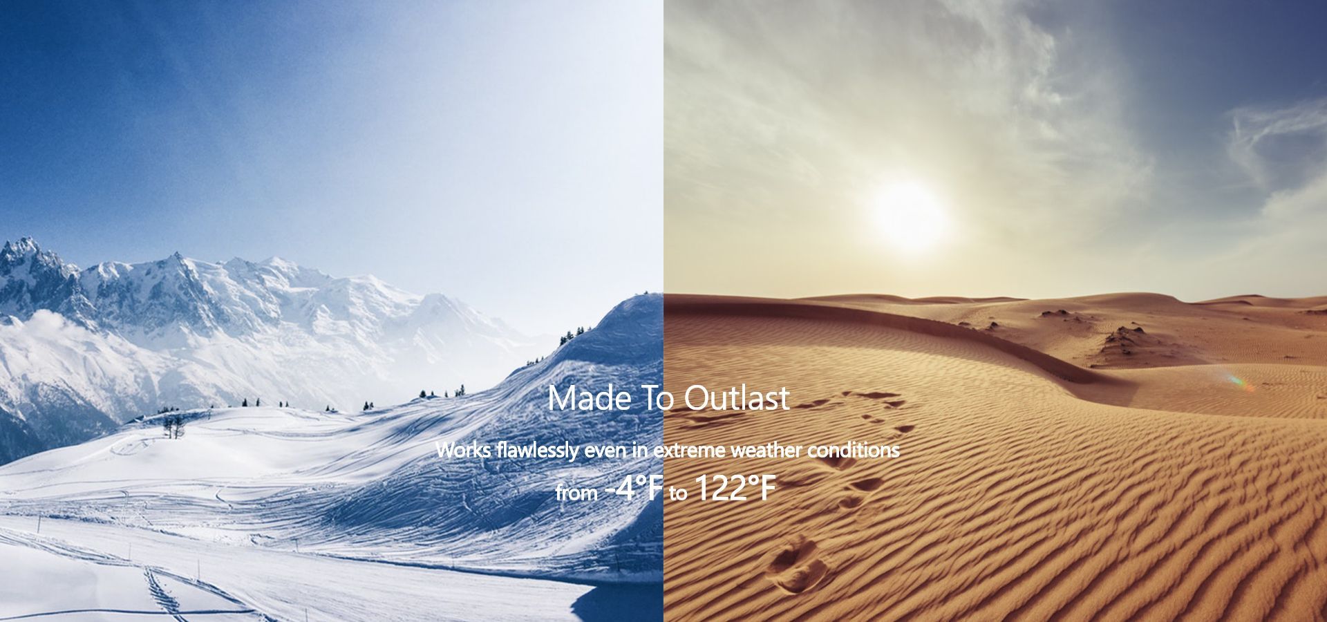 Snow scene on the left, desert scene on the right