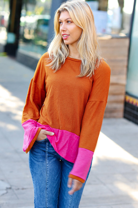 Pink/Blush Checkerboard Colorblock Sweater Top