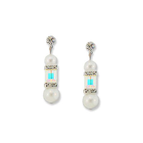 White Pearl & Iridescent Crystal Earrings – Giavan