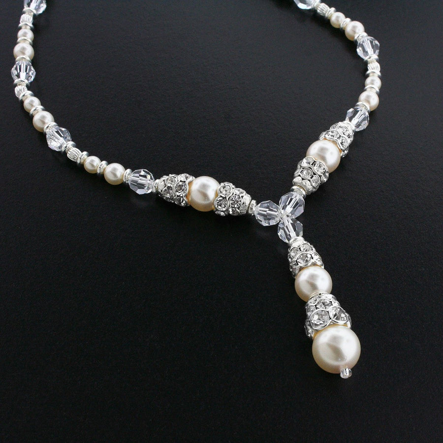 Crystal & Pearl Bridal Necklace with Drop – Giavan