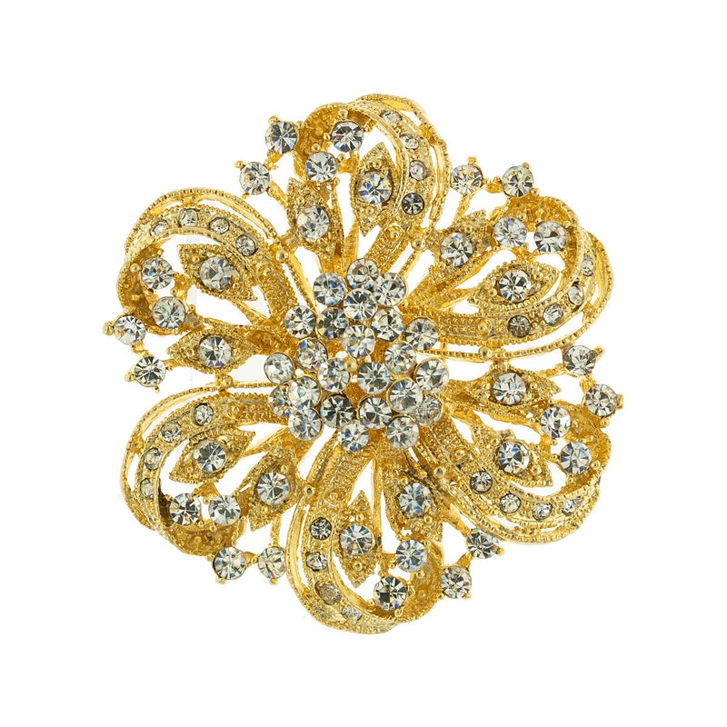 Round Floral Crystal Brooch, Gold – Giavan
