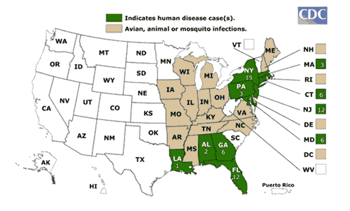 West Nile Virus Distribution Map, United States