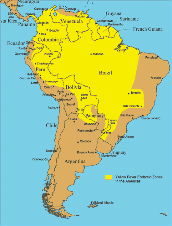 Yellow Fever Distribution Map in South America