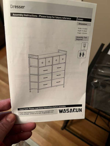 Wasagun 10-drawer dresser instruction