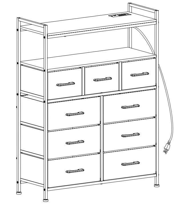 WASAGUN Metal Frame 9 Fabric Drawer Dresser with 2 Outlets & USB