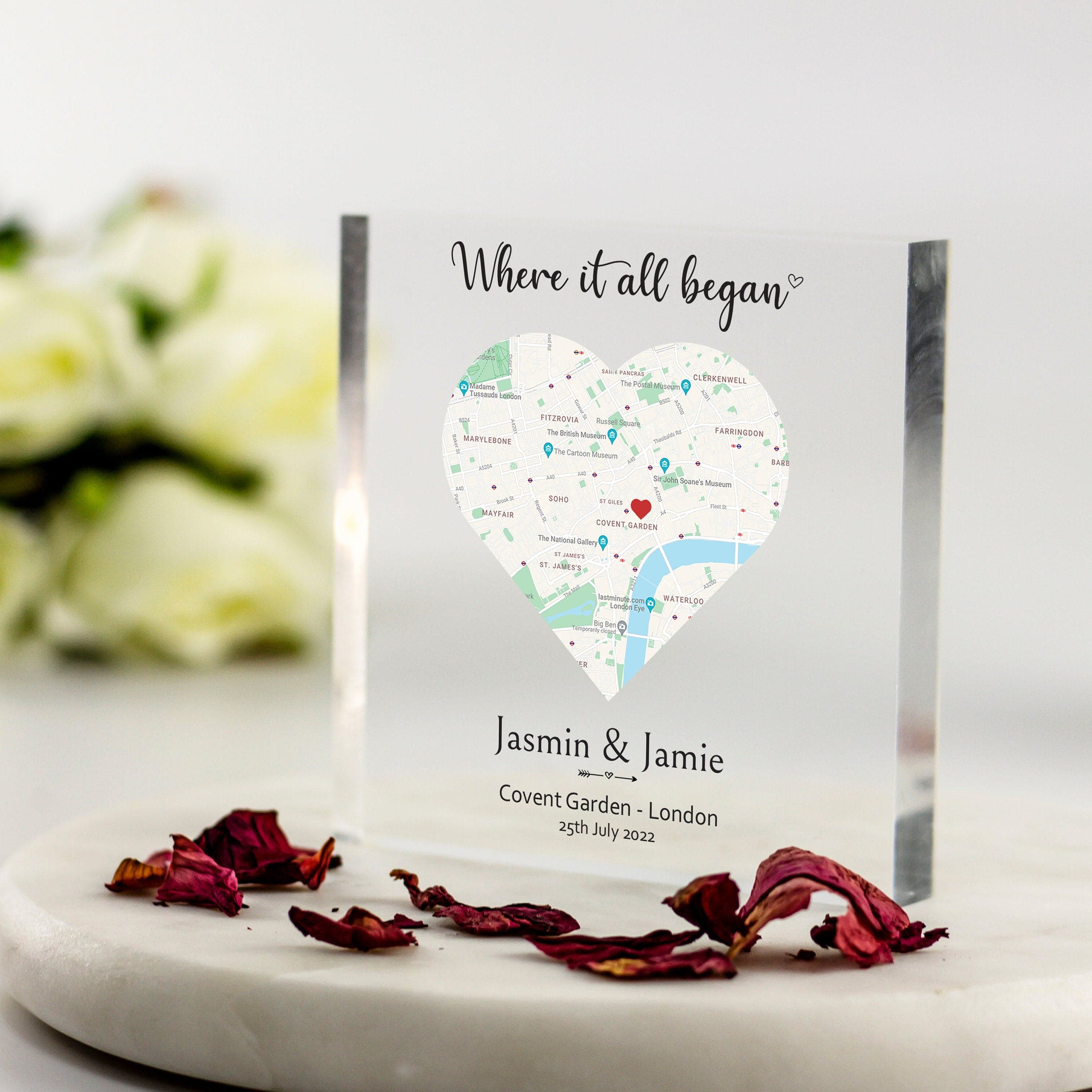 Our First Date Valentines Day Map Plaque Couples Gift For Her