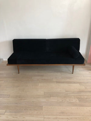 Mid-Century Daybed Sofa in New Black Cotton Velvet