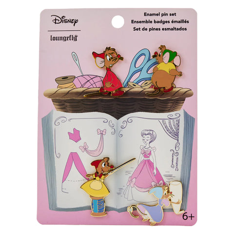 Four-piece pin set featuring the mice from Cinderella