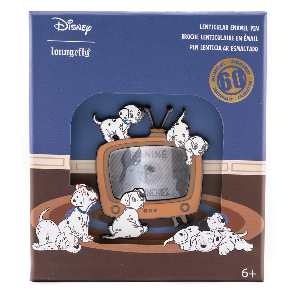 Disney 101 Dalmatians 60th Anniversary Collector Box Lenticular Enamel Pin Front View in Box-zoom