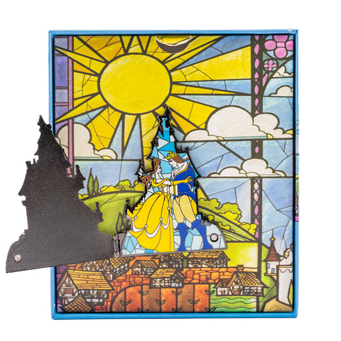 Beauty and the Beast Castle Hinged Pin Front View with Open Pin View