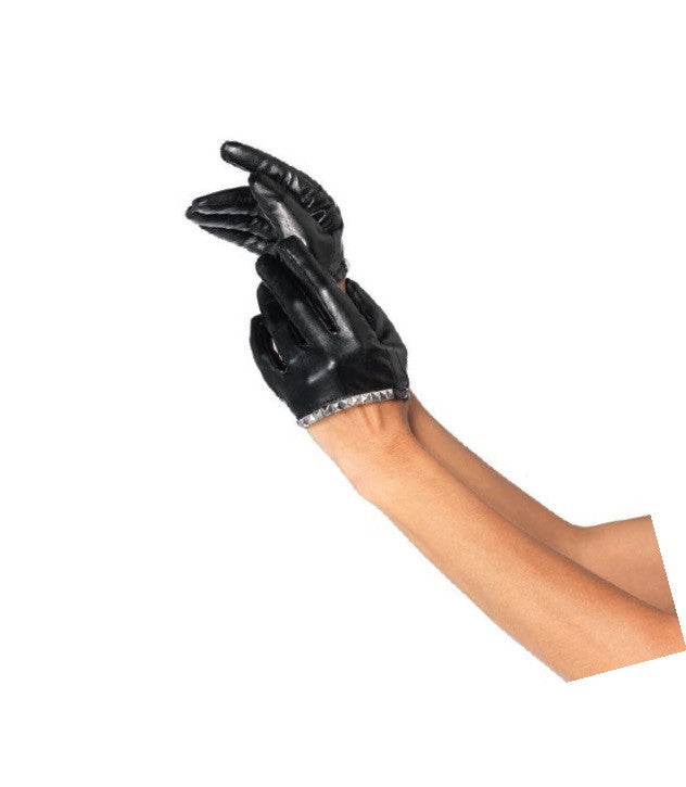 Faux Leather Cropped Gloves - Mystique Costumes