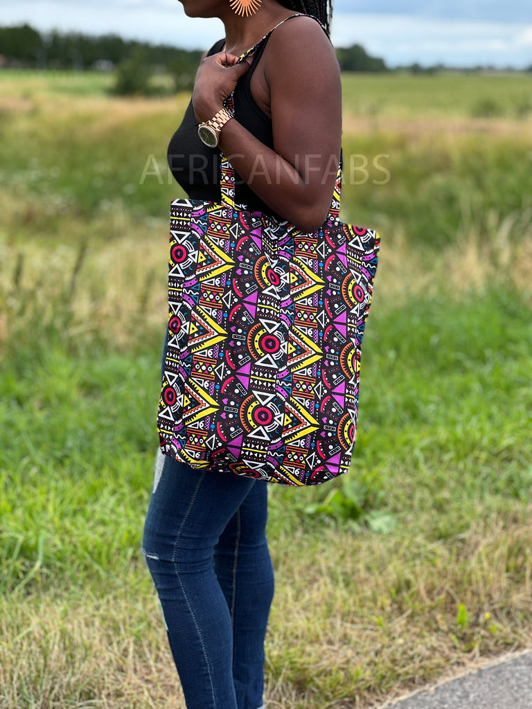 zwak Gezag Afleiden Shopper tas met Afrikaanse print - Roze / gele tribal - Herbruikbare B –  AfricanFabs.nl