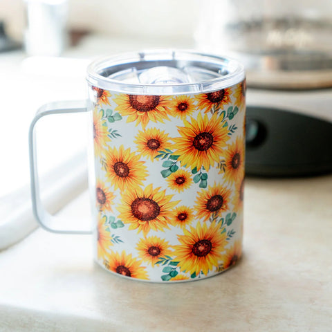 12oz sublimation camper mug with sunflower design