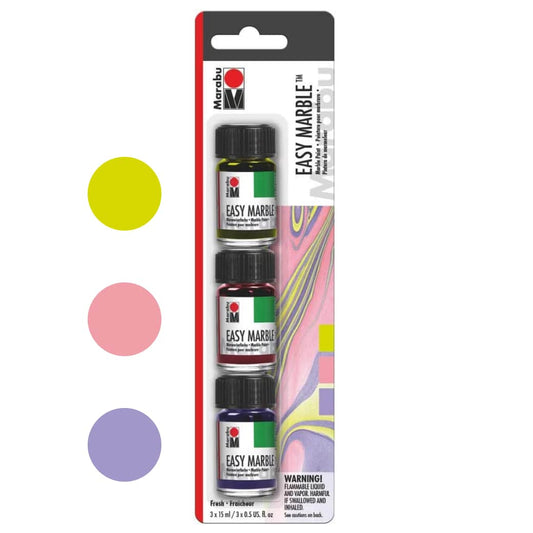 Marabu Easy Marble Paint Set | 22 Vibrant and Metallic Colors | X10 Wooden Marbl