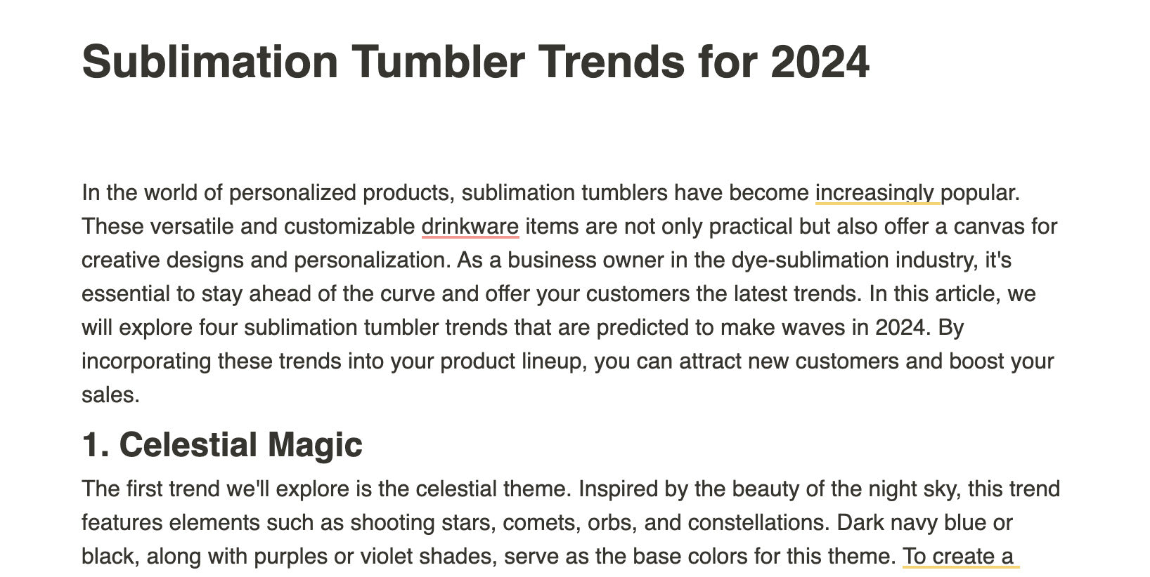 Writesonic blog sample sublimation tumbler trends 2024