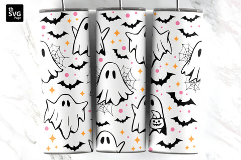 Pink and Orange Ghosts, Bats, and Cobwebs Tumbler Wrap