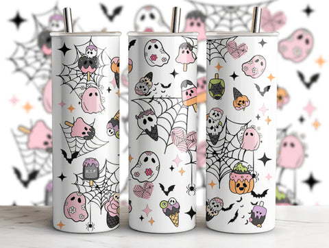 Pink Ghosts and Cobwebs Tumbler Wrap