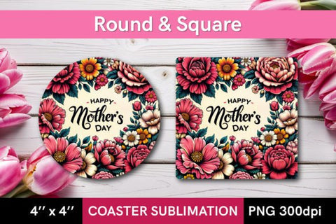 flowery happy mother's day sublimation coaster design