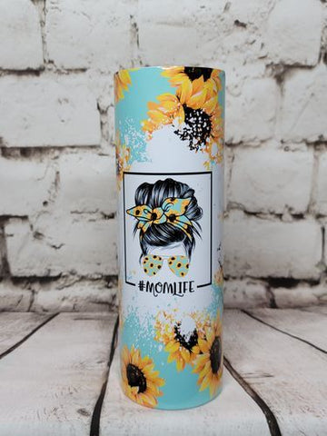 Sunflower Mom Life Sublimated 20oz Skinny Tumbler