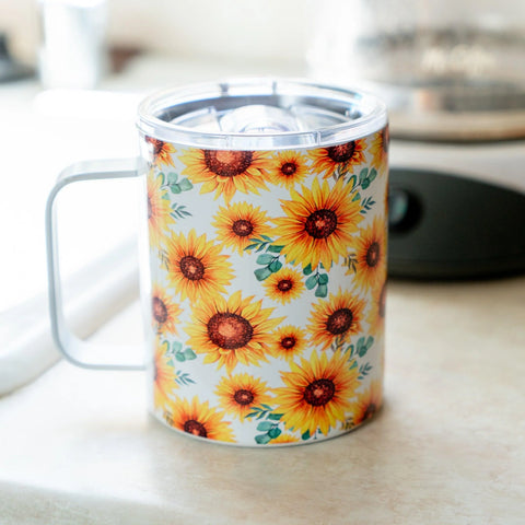 sublimated mug with sunflower design