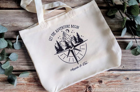 let the adventure begin sublimated tote bag from space crafts design studio