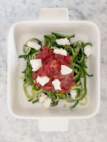 Courgette spaghetti with tomato sauce