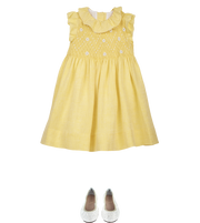Girl - Daisy Hand Embroidered 100% Linen Smocked Dress in Sunny Yellow