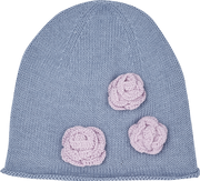 Girl - Cotton Hat With Hand-Embroidered Crochet Flower Trio