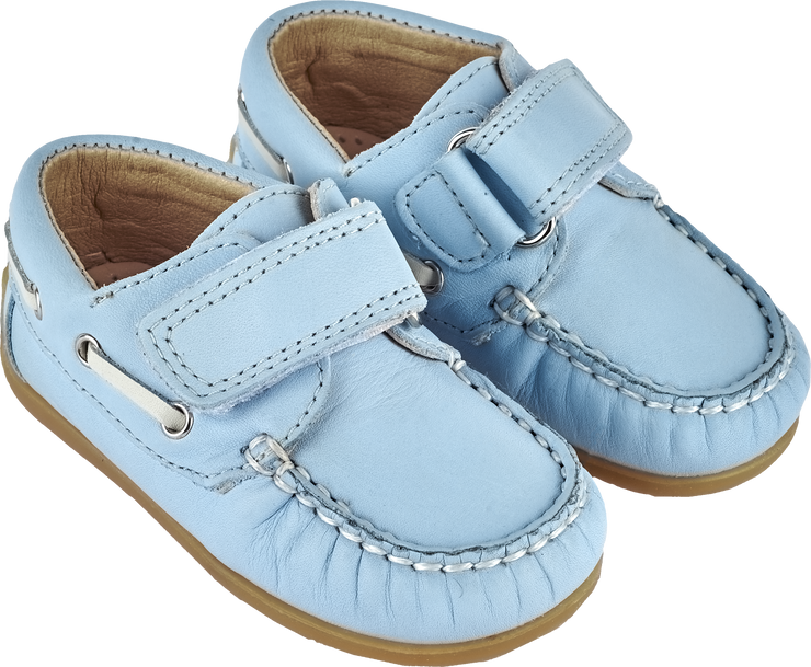 Baby Boy Leather Boat Shoes With Velcro Strap Cashmirino