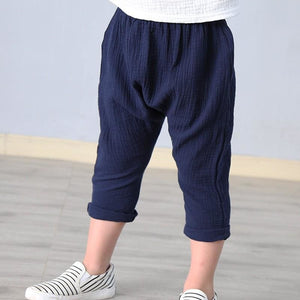 Summer Solid Color Linen Pleated 2-7 Year Children 