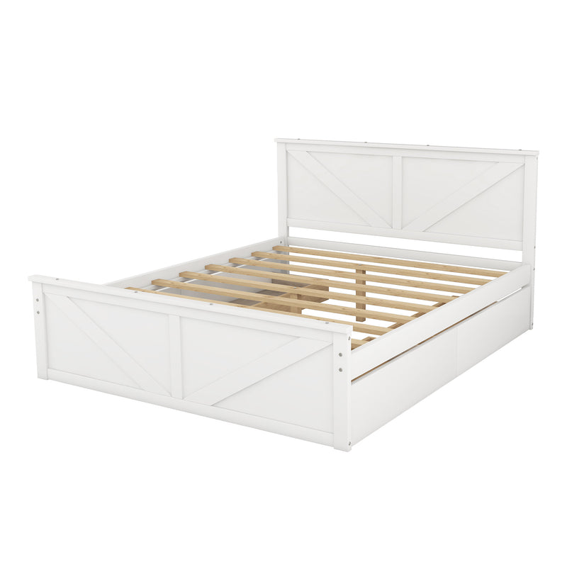 Queen Size Wooden Platform Bed with Four Storage Drawers