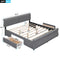King Size Upholstery Platform Bed with Two Drawers;  Gray