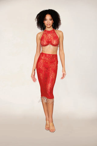 red lace skirt set