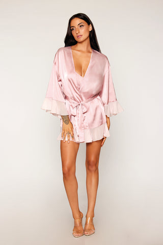 Light pink satin robe set