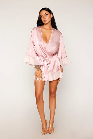 blush satin robe set